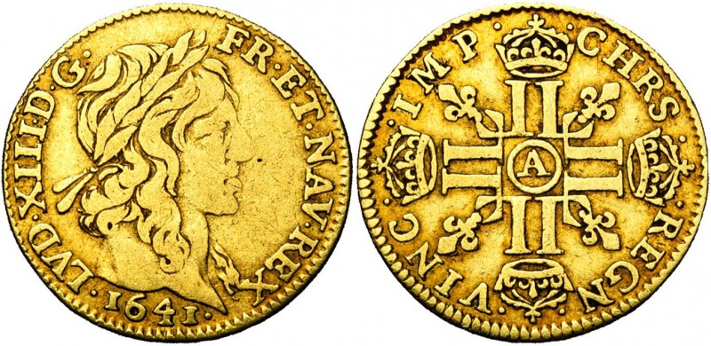 FRANCE, Royaume, Louis XIII (1610-1643), AV demi-louis d'or à la mèche longue, 1...
