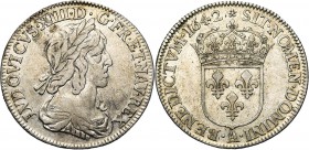 FRANCE, Royaume, Louis XIII (1610-1643), AR quart d'écu, 1642A, Paris. Deuxième poinçon. Rosette initiale. D/ B. l., dr. et cuir. à d. R/ Ecu de Franc...