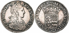 FRANCE, Royaume, Louis XIV (1643-1715), AR écu de Béarn à la mèche longue, 1661M, Morlaas. D/ B. enfantin, l., dr. et cuir. à d. R/ Ecu couronné, part...