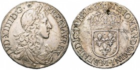 FRANCE, Royaume, Louis XIV (1643-1715), AR demi-écu au buste juvénile, 1666M, Toulouse. 1er type. D/ B. l. et dr. à d. R/ Ecu de France couronné. Dupl...
