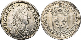 FRANCE, Royaume, Louis XIV (1643-1715), AR douzième d'écu au buste juvénile, 1660K, Bordeaux. D/ B. à d., les cheveux longs, l., dr. et cuir. R/ Ecu d...