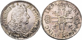 FRANCE, Royaume, Louis XIV (1643-1715), AR écu aux huit L, 1691M couronné, Metz. 1er type. 1e réformation. D/ B. dr. à d. R/ Croix formée de huit L co...