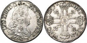 FRANCE, Royaume, Louis XIV (1643-1715), AR demi-écu aux huit L, 1690B, Rouen. 1er type. 1e réformation. D/ B. dr. à d. R/ Croix formée de huit L couro...