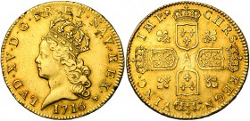 FRANCE, Royaume, Louis XV (1715-1774), AV louis d'or de Noailles, 1716A, Paris. D/ T. couronnée à g. R/ Deux écus de France et deux de Navarre couronn...