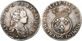 FRANCE, Royaume, Louis XV (1715-1774), AR dixième d'écu Vertugadin, 1717X, Amiens. Réformation. D/ B. enfantin à d., dr. et cuir. R/ Ecu de France ron...