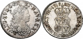 FRANCE, Royaume, Louis XV (1715-1774), AR demi-écu de Navarre, 1719W, Lille. D/ B. enfantin à d., l., dr. et cuir. R/ Ecu écartelé de France-Navarre, ...
