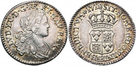 FRANCE, Royaume, Louis XV (1715-1774), AR dixième d'écu de Navarre, 1718BB, Strasbourg. D/ B. enfantin à d., l., dr. et cuir. R/ Ecu écartelé de Franc...