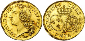 FRANCE, Royaume, Louis XV (1715-1774), AV louis d'or au bandeau, 1746A, Paris. D/ T. à g., ceinte d'un bandeau. Différent: renard (Matthieu Renard de ...