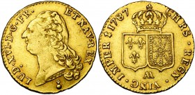 FRANCE, Royaume, Louis XVI (1774-1793), AV double louis d'or à la tête nue, 1787AA, Metz. D/ T. nue à g., les cheveux longs. R/ Ecus accolés de France...