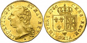 FRANCE, Royaume, Louis XVI (1774-1793), AV louis d'or à la tête nue, 1786W, Lille. D/ T. nue à g., les cheveux longs. R/ Ecus accolés de France et de ...