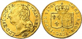 FRANCE, Royaume, Louis XVI (1774-1793), AV louis d'or à la tête nue, 1789D, Lyon. D/ T. nue à g., les cheveux longs. R/ Ecus accolés de France et de N...