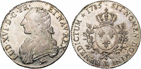 FRANCE, Royaume, Louis XVI (1774-1793), AR écu aux rameaux d'olivier, 1785R, Orléans. D/ B. habillé à g., les cheveux noués par un ruban. R/ Ecu de Fr...