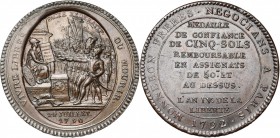 FRANCE, Constitution (1791-1792), Cu 5 sols au serment, 1792, an 4. Monneron frères. V.G. 292; G.& E. 1.5. 27,29g.
Superbe