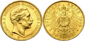 ALLEMAGNE, PRUSSE, Wilhelm II (1888-1918), AV 20 Mark, 1900A. J. 252; A.K.S. 124; Fr. 3831.
presque Superbe