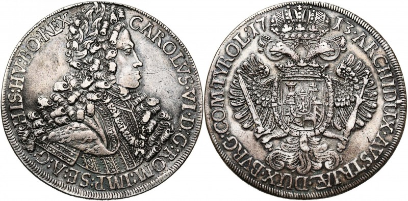 SAINT EMPIRE, Charles VI (1711-1740), AR Taler, 1713, Hall. D/ B. l., dr. et cui...