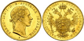 AUTRICHE, François Joseph Ier (1848-1916), AV ducat, 1854A, Vienne. Jaeckel 297; Fr. 490.
Superbe à Fleur de Coin