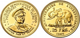 CONGO, République démocratique (1964-1971), AV 25 francs, 1965, Bruxelles. Président Kasa-Vubu. Fr. 3.
Flan poli
