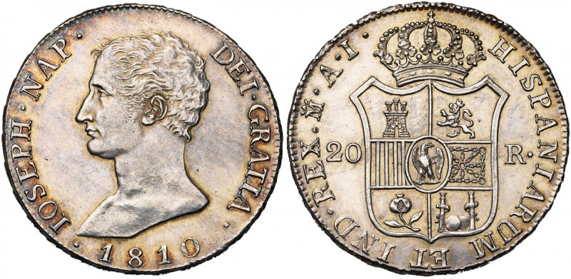 ESPAGNE, Joseph Napoléon (1808-1813), AR 20 reales, 1810AI, Madrid. C.C.T. 24; C...