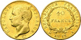 FRANCE, Napoléon Ier (1804-1814), AV 40 francs, an 13A, Paris. Gad. 1081.
Très Beau