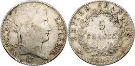 FRANCE, Napoléon Ier, période des Cent-Jours (1815), AR 5 francs, 1815I, Limoges. Gad. 595. Traces d'ajustage au revers.
Beau à Très Beau