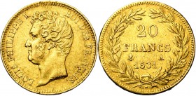 FRANCE, Louis-Philippe (1830-1848), AV 20 francs, 1831A, Paris. Tête nue. Tranche en relief. Gad. 1030a.
Très Beau