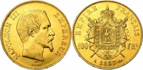 FRANCE, Napoléon III (1852-1870), AV 100 francs, 1857A, Paris. Gad. 1135.
Très Beau