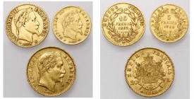 FRANCE, Napoléon III (1852-1870), lot de 3 p.: 20 francs 1866BB, 10 francs 1862BB, 5 francs 1864BB.
Beau à Très Beau