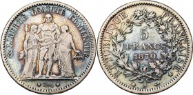 FRANCE, Gouvernement de Défense Nationale (1870-1871), AR 5 francs, 1870A, Paris. Type Hercule. Gad. 745.
Beau à Très Beau