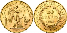FRANCE, Troisième République (1871-1940), AV 20 francs, 1893A, Paris. Gad. 1063; Fr. 592.
Superbe