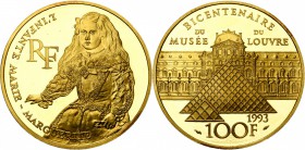 FRANCE, Cinquième République (1959-), AV 100 francs en or, 1993. Bicentenaire du Musée du Louvre. L'Infante Marie-Marguerite de Velasquez. Gad. 18; Fr...