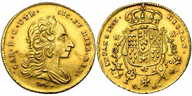 ITALIE, NAPLES, Charles III de Bourbon (1734-1759), AV 6 ducati, 1753MM. D/ B. dr. à d. R/ Ecu orné et couronné. P. & R. 5; Fr. 843. 8,78g Griffes au ...