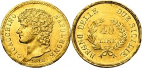 ITALIE, NAPLES, Joachim Murat (1808-1815), AV 40 lire, 1813. Les rameaux longs. M. 462; G. 8a; Fr. 859. Rare Fines griffes et coups sur la tranche.
T...