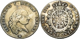 ITALIE, PARME, Ferdinand de Bourbon (1765-1802), AR ducato, 1799. D/ T. à d. R/ Ecu ovale, orné et couronné. M. 42; M.I.R. 1070/3. 25,47g Rare Griffes...