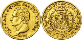 ITALIE, SAVOIE et SARDAIGNE, Charles Félix (1821-1831), AV 20 lire, 1828L, Turin. M. 41; G. 29; Fr. 1136.
Très Beau