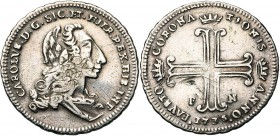 ITALIE, SICILE, Charles III de Bourbon (1734-1759), AR 3 tari, 1735F-N, Palerme. D/ B. l. et dr. à d. HIS INF en fin de légende. R/ Croix ornée. Spahr...