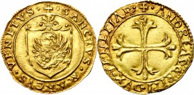 ITALIE, VENISE, Andrea Gritti (1523-1539), AV scudo d'oro, s.d. D/ Croix feuillue, les bras terminés par des pommes de pin. R/ Ecu au lion de saint Ma...