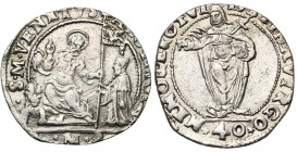 ITALIE, VENISE, Alvise Mocenigo Ier (1570-1577), AR 40 soldi (2 lire), s.d. (1572-1573). 2e type. Sigle MS (Marin Sanudo). D/ Saint Marc assis de f. s...