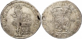NEDERLAND, GELDERLAND, Provincie, AR zilveren dukaat, 1708. Vz/ Staande ridder n. r. met zwaard en gekroond provinciewapen. Kz/ Gekroond Generaliteits...