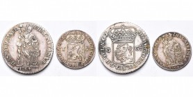 NEDERLAND, GELDERLAND, lot van 2 st.: 3 gulden, 1764 (montagesporen); 1 gulden, 1765.
bijna Zeer Fraai