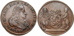 PAYS-BAS MERIDIONAUX, Cu jeton, s.d. (1696 ?), Ph. Roettiers. Magistrat de Bruges. D/ B. dr. et cuir. de Charles II, portant le collier de la Toison d...