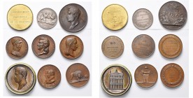 BELGIQUE, lot de 9 médailles: 1826, Braemt, Restauration de la navigation fluviale en Hainaut; 1829, Vivier, De Mûelenaere et Vilain XIIII évincés des...