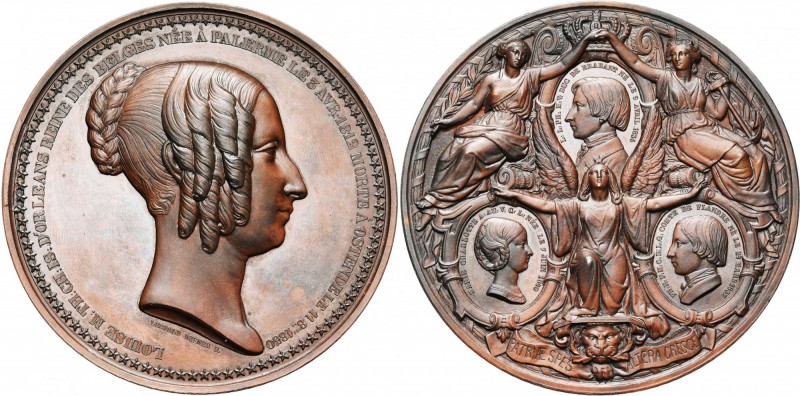 BELGIQUE, AE médaille, 1850, L. Wiener. Décès de la reine Louise-Marie d'Orléans...