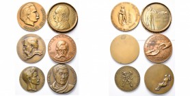 BELGIQUE, lot de 6 médailles d'auteurs célèbres: 1916, Briquemont, Emile Verhaeren; 1924, Samuel, Iwan Gilkin; 1933, Bonnetain, Félicien Rops; s.d., B...