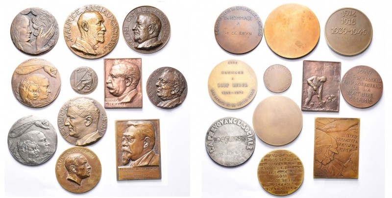 BELGIQUE, lot de 10 médailles par Dolf Ledel, dont: 1929, Joseph Wauters; 1930, ...