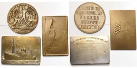 CONGO BELGE, lot de 3 médailles à thème maritime: 1928, Wijnants, Premier voyage de l'Albertville (AE, 80 mm); 1945, Fischweiler, 50e anniversaire de ...