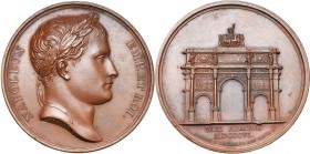 FRANCE, AE médaille, 1806, Andrieu/Brenet. Construction de l'arc de triomphe de l'Etoile. D/ T. l. de Napoléon Ier à d. R/ Vue du bâtiment. A l'ex., A...