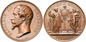 FRANCE, AE médaille, 1854, Bovy & Domard. Reconstruction du pont d'Austerlitz à Paris. D/ T. l. à g. R/ La Navigation montrant au Génie de l'Architect...