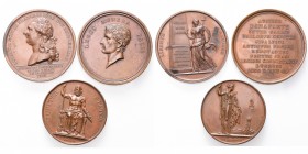 FRANCE, lot de 3 médailles en bronze: 1789, Duvivier, Louis XVI à l'assemblée des électeurs de Paris le 17 juillet 1789 (poinçon: proue); 1802 (an 10)...