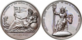GRANDE-BRETAGNE, AE médaille, 1804, Droz/Mills. Etablissement britannique à Bombay en 1662 et victoire sur la flotte française. D/ Neptune allongé à g...