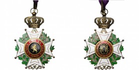 BELGIQUE, Ordre de Léopold, bijou de grand cordon civil unilingue en métal doré (68 mm), avec cravate de commandeur. Avec diplôme d'attribution pour l...